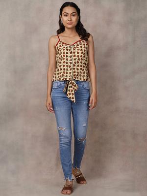 tie front leaf print crop top - 16812206 - Standard Image - 3