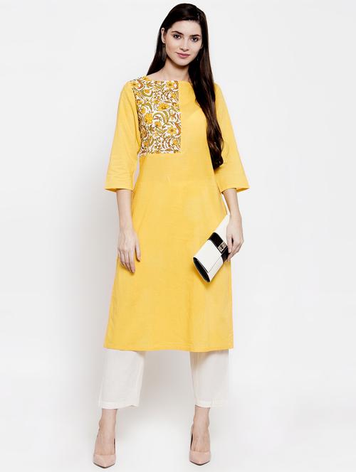 contrast yoke straight kurta - 16813460 - Very Small Image - 1