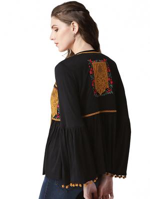 embroidered detail bell sleeved jacket - 16813655 - Standard Image - 3