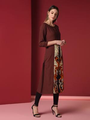 solid contrast a-line kurta - 16817422 - Standard Image - 3