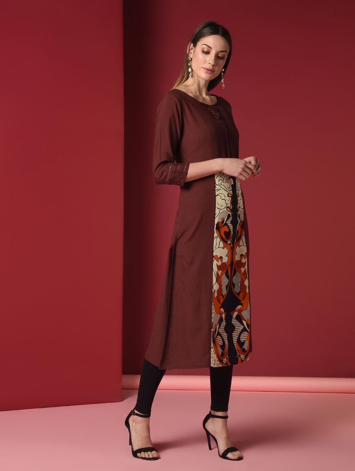solid contrast a-line kurta - 16817422 - Zoom Image - 3