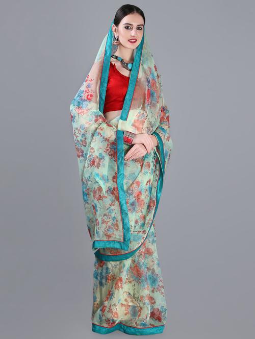floral printed saree with blouse - 16820984 - Very Small Image - 1