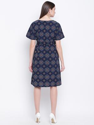 tie front printed a-line dress - 16822238 - Standard Image - 3