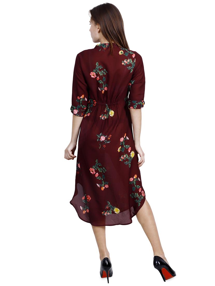 mandarin neck floral a-line dress - 16822970 - Zoom Image - 3