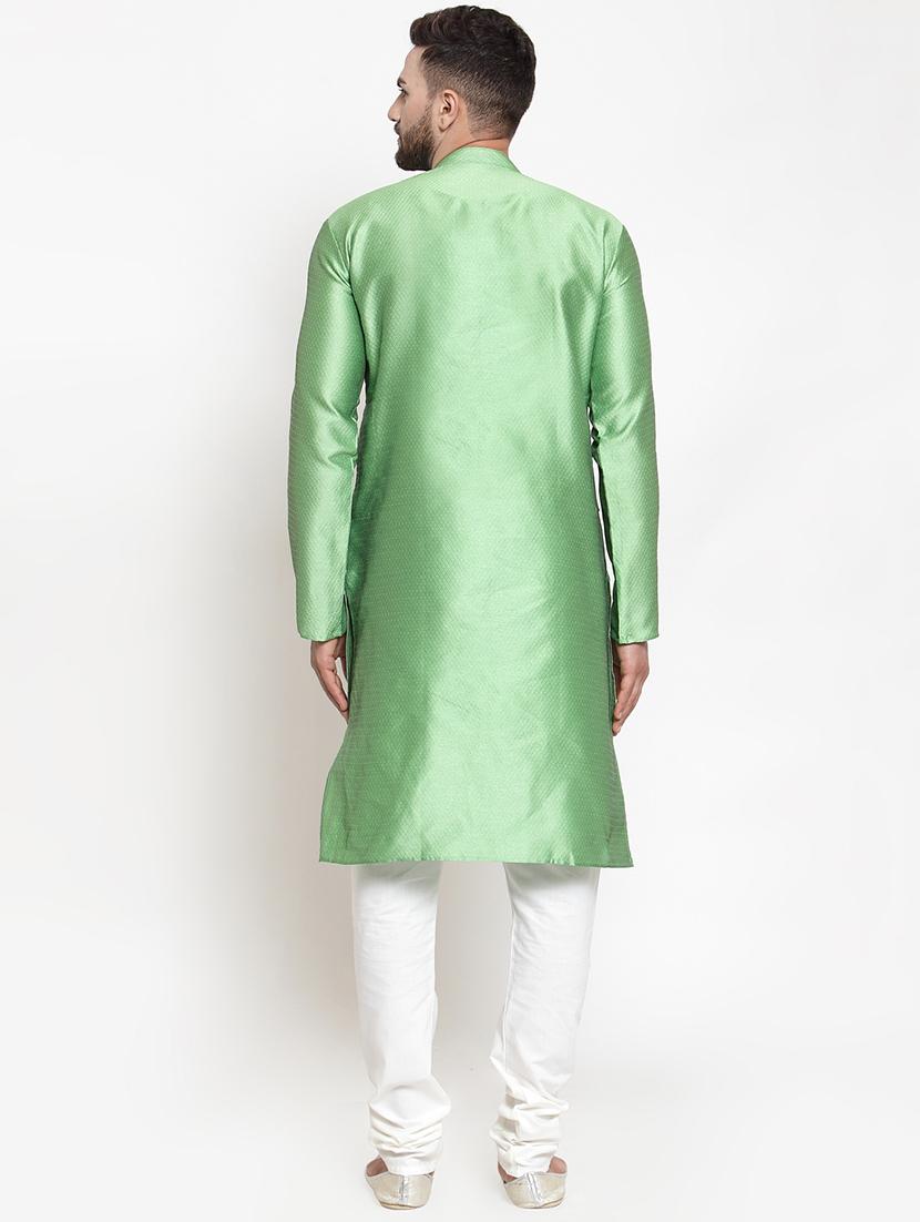 green silk blend jacquard kurta pyjama set - 16825030 - Zoom Image - 3