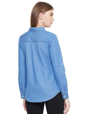 curved hem denim shirt - 16826133 - Standard Image - 3