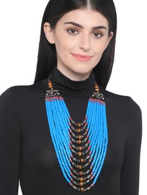 blue metal long necklace - 16829916 - Standard Image - 3
