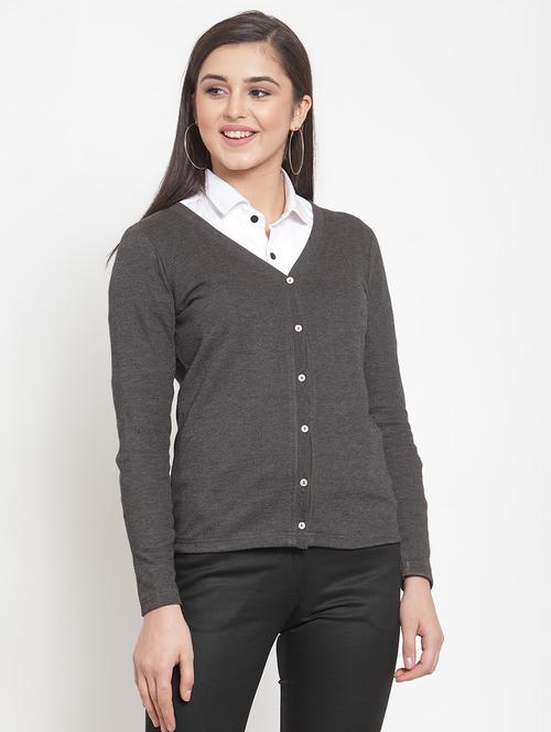 v-neck slate grey cardigan - 16830248 - Standard Image - 1