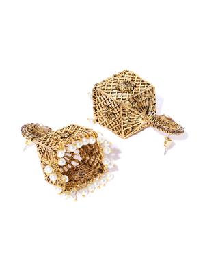 gold brass jhumka earring - 16840636 - Standard Image - 3