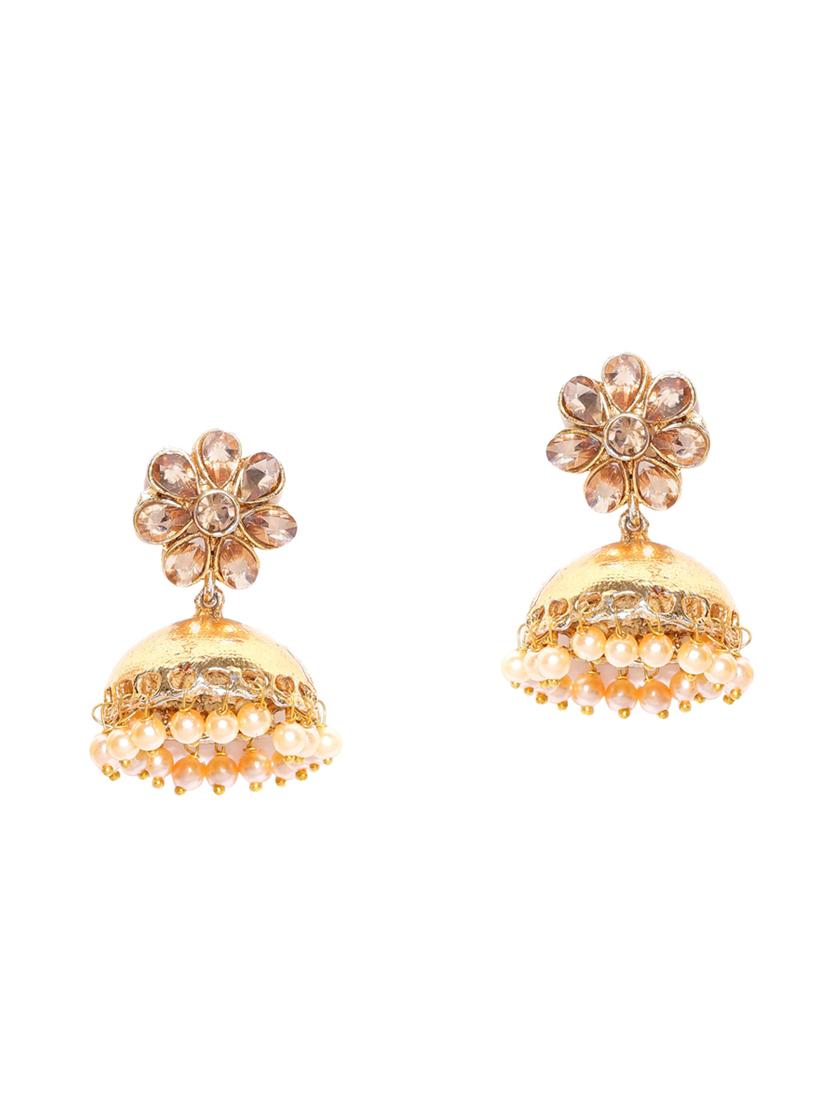 gold brass jhumka earring - 16840660 - Zoom Image - 3