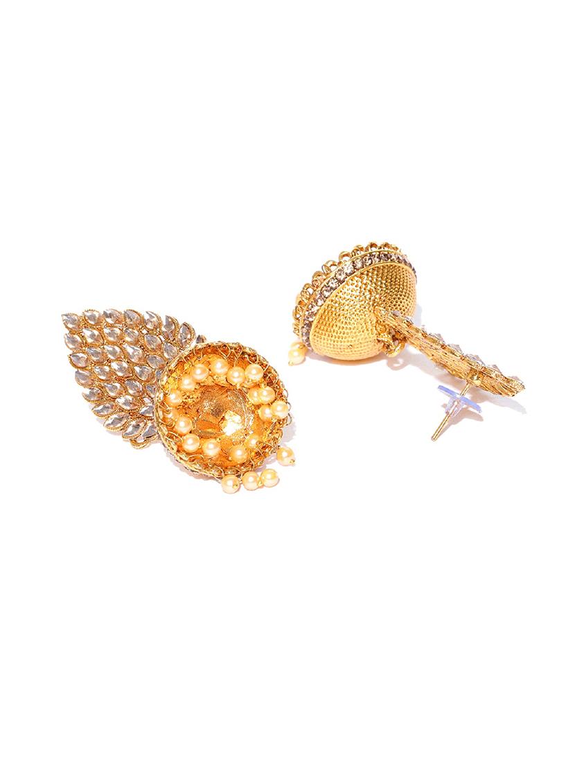 gold brass jhumka earring - 16840670 - Zoom Image - 3