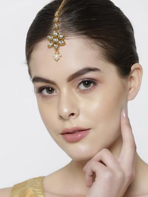 gold brass maang teeka - 16840937 - Standard Image - 3