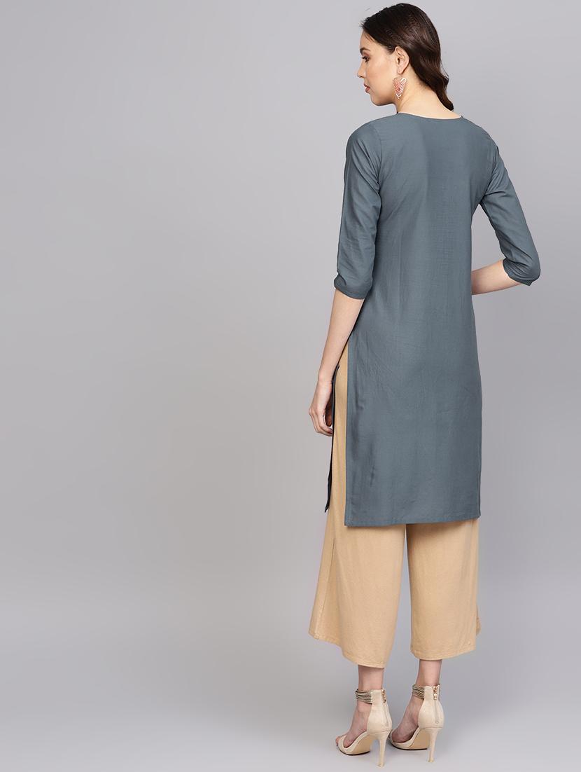embroidered straight kurta - 16842887 - Zoom Image - 3