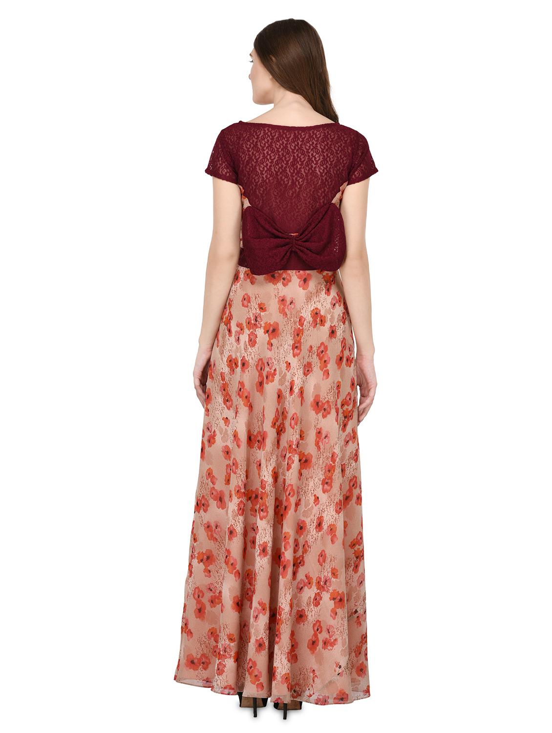 contrast lace bow tie flared gown - 16843549 - Zoom Image - 3