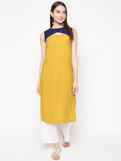 contrast yoke straight kurta - 16846133 - Very Small Image - 1