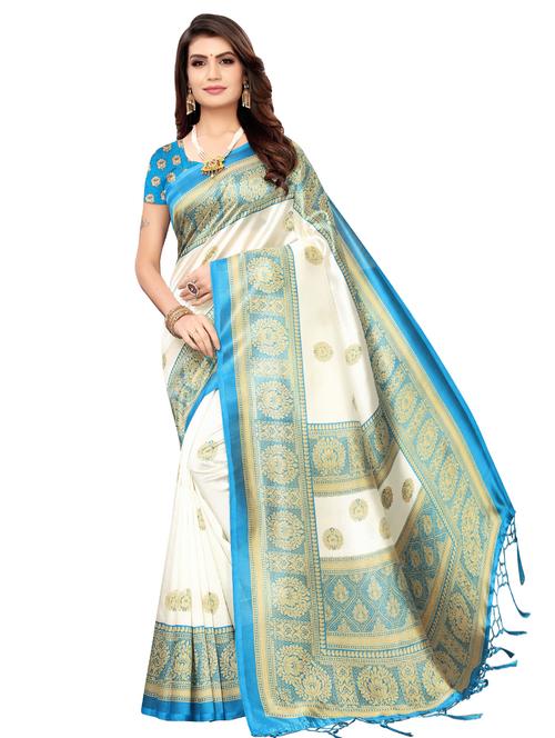 solid bordered saree with blouse - 16850303 - Standard Image - 1