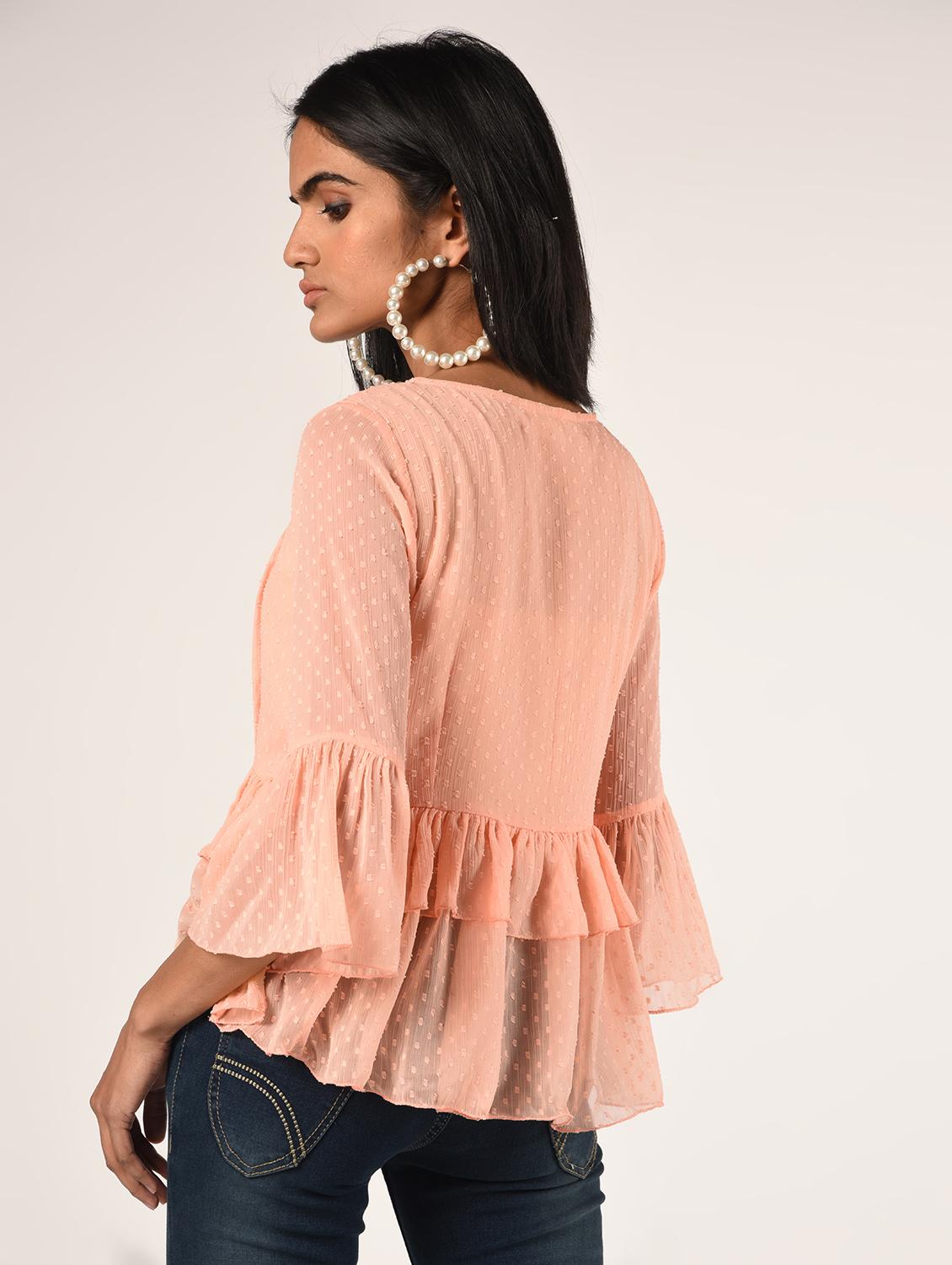 bell sleeved dobby top - 16850954 - Zoom Image - 3