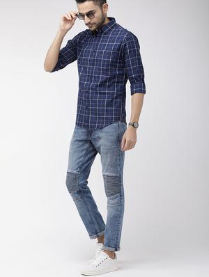 navy blue checkered casual shirt - 16855382 - Standard Image - 3