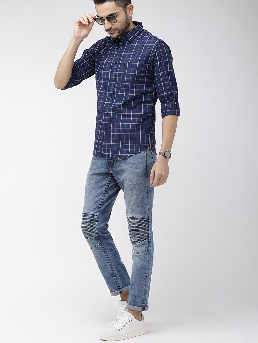 navy blue checkered casual shirt - 16855382 - Zoom Image - 3