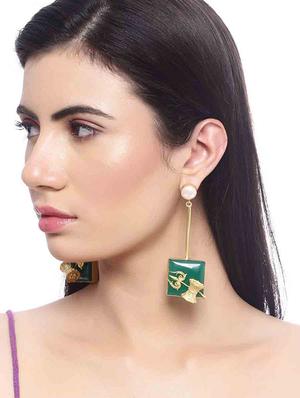 green brass drop earring - 16858876 - Standard Image - 3