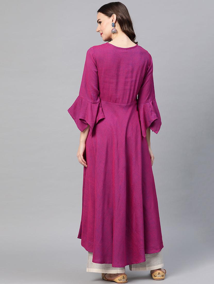 embroidered flared kurta - 16861663 - Zoom Image - 3