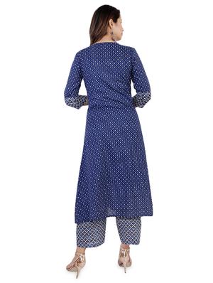 blue cotton aline kurta - 16861994 - Standard Image - 3