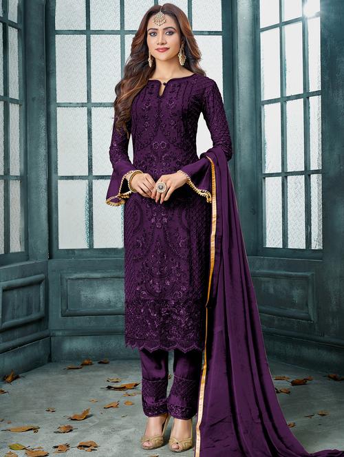 embroidered straight pant semi-stitched suit - 16864297 - Very Small Image - 1