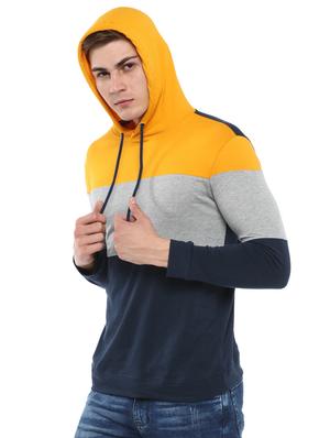 navy blue color block hooded t-shirt - 16867190 - Standard Image - 3
