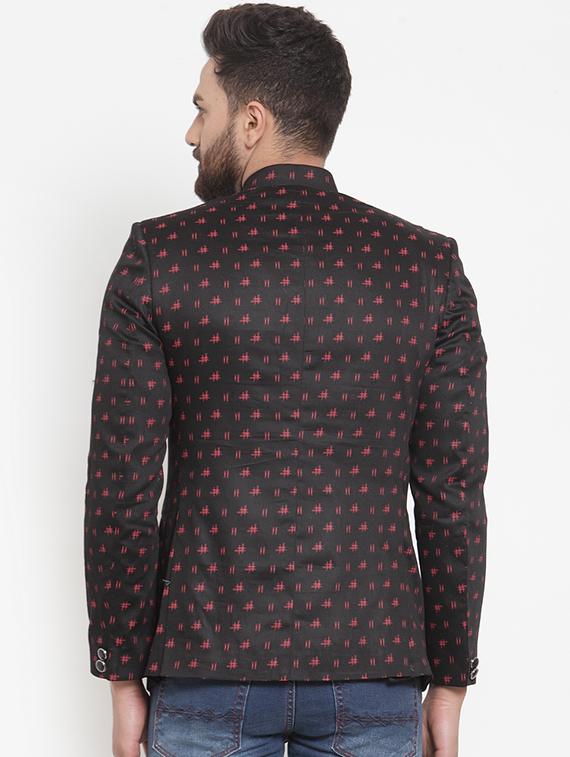 black printed bandhgala casual blazer - 16872903 - Zoom Image - 3