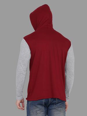 maroon color block hooded t-shirt - 16873187 - Standard Image - 3