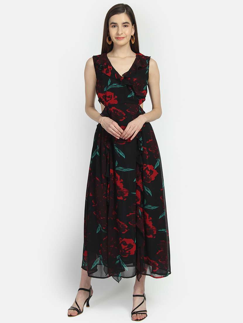 cut out detail floral maxi dress