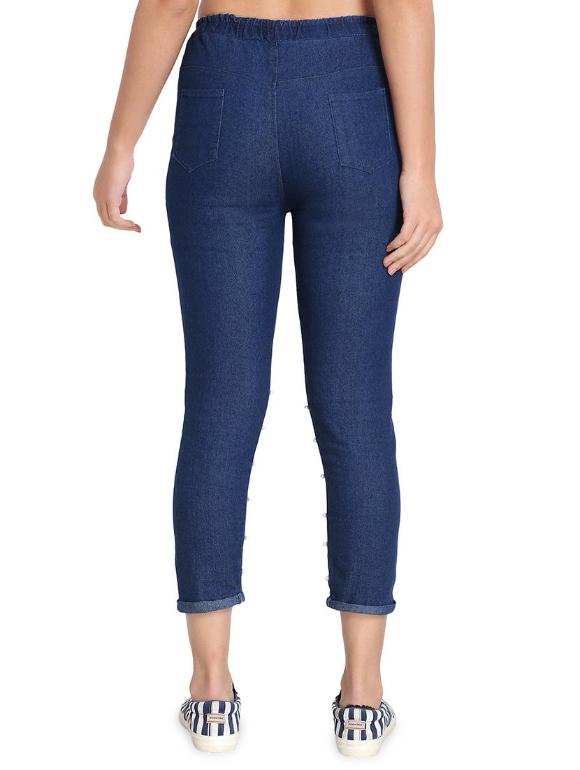 pearl embellished mid rise jeans - 16875049 - Zoom Image - 3