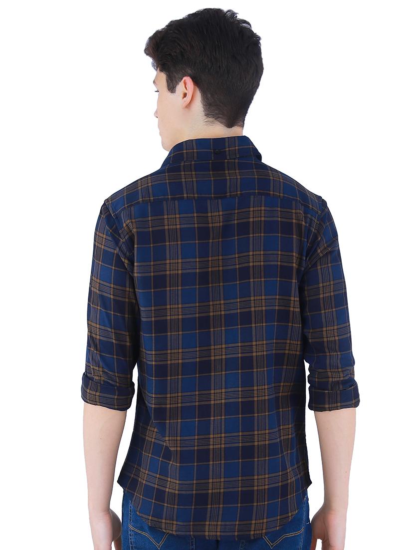 navy blue checkered casual shirt - 16882214 - Zoom Image - 3