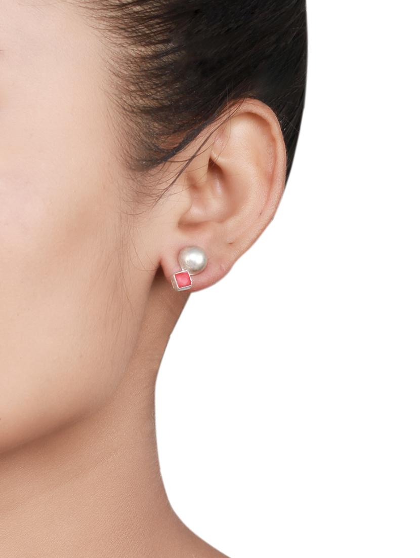 orange silver studs earring - 16883796 - Zoom Image - 3
