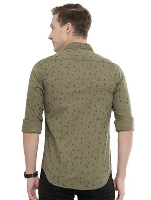olive green printed casual shirt - 16886246 - Standard Image - 3