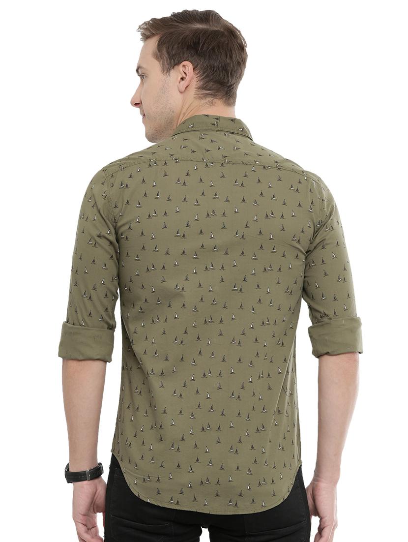 olive green printed casual shirt - 16886246 - Zoom Image - 3