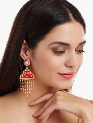 pink metal drop earring - 16888072 - Standard Image - 3