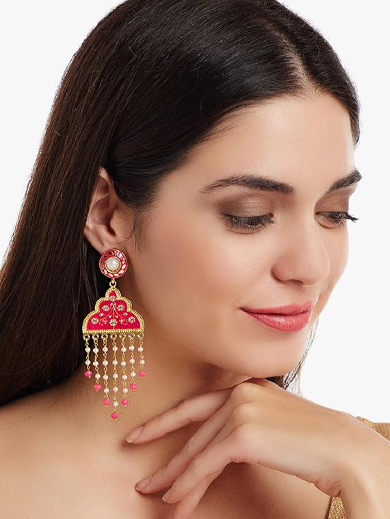 pink metal drop earring - 16888072 - Zoom Image - 3