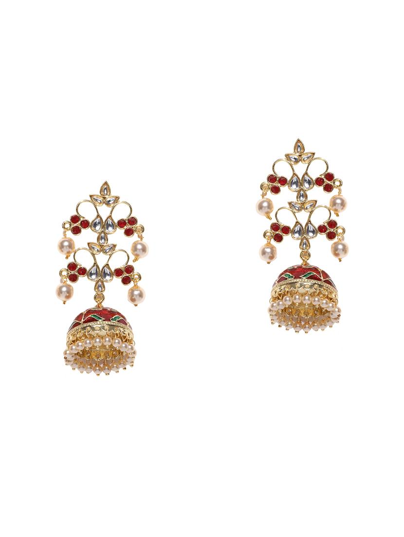 red brass jhumka earring - 16888121 - Zoom Image - 3