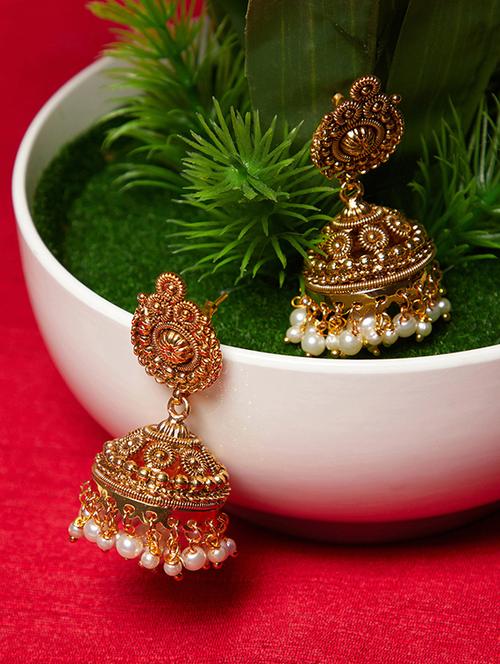 gold metal jhumka earring - 16888132 - Standard Image - 1
