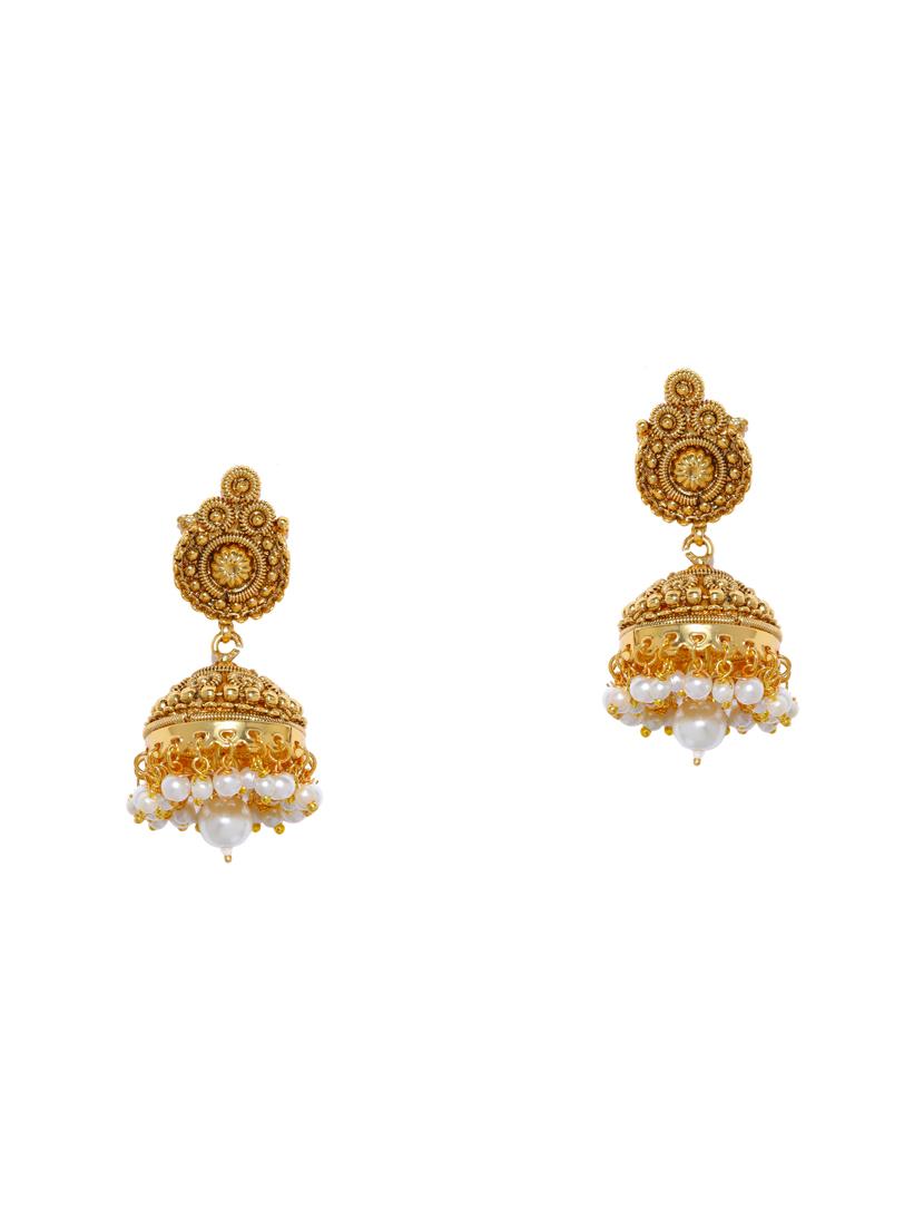 gold metal jhumka earring - 16888132 - Zoom Image - 3