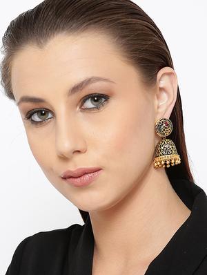 pink metal jhumka earring - 16888136 - Standard Image - 3