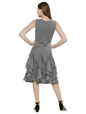round neck striped ruffled a-line dress - 16888924 - Standard Image - 3