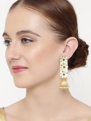 green metal jhumka earring - 16889066 - Standard Image - 3