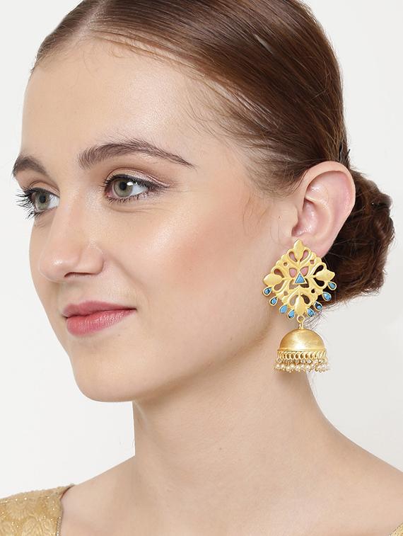 blue metal jhumka earring - 16890196 - Zoom Image - 3