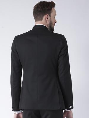 black solid bandhgala blazer - 16891121 - Standard Image - 3