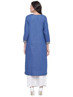 embroidered denim straight kurta - 16893569 - Standard Image - 3