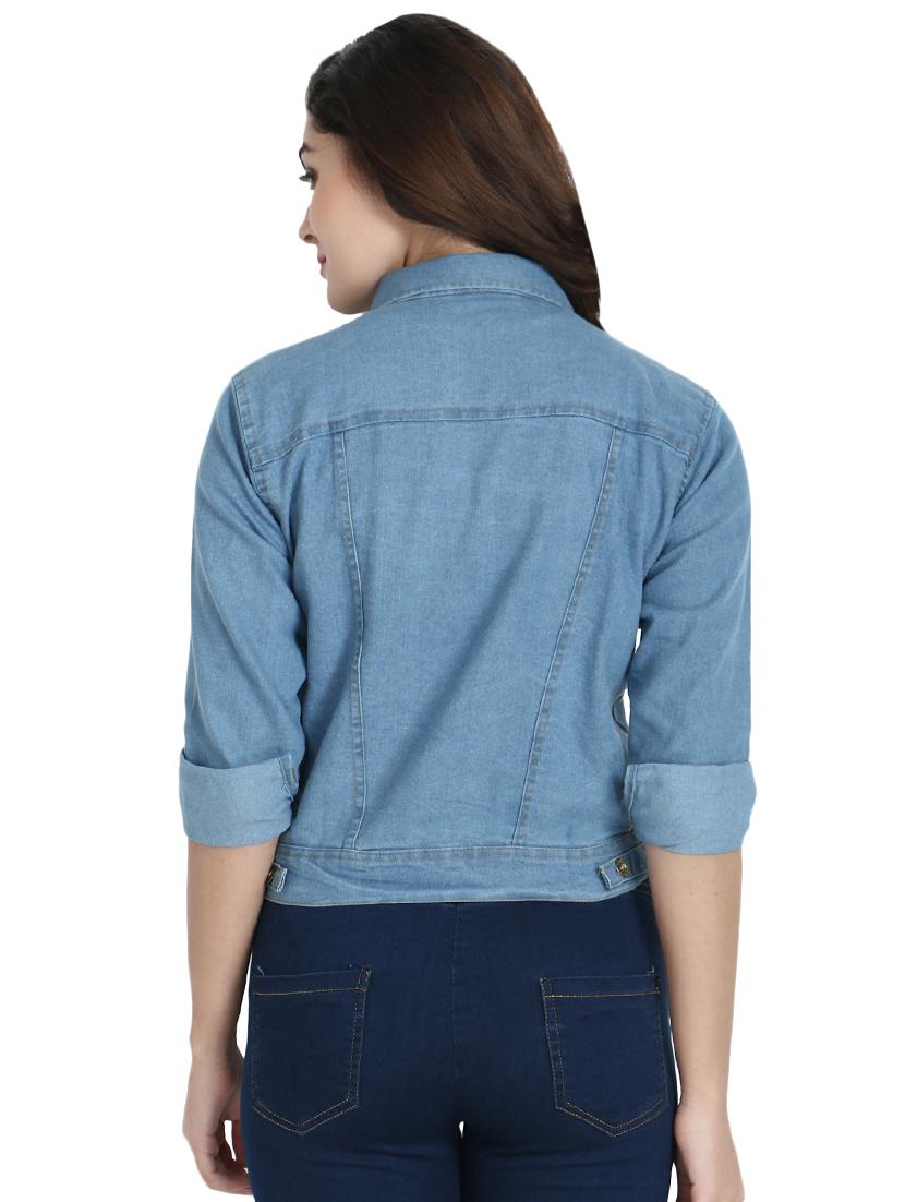 pearl embellished denim crop jacket - 16894809 - Zoom Image - 3