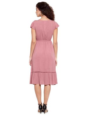 tie up neck lace insert flared dress - 16897145 - Standard Image - 3