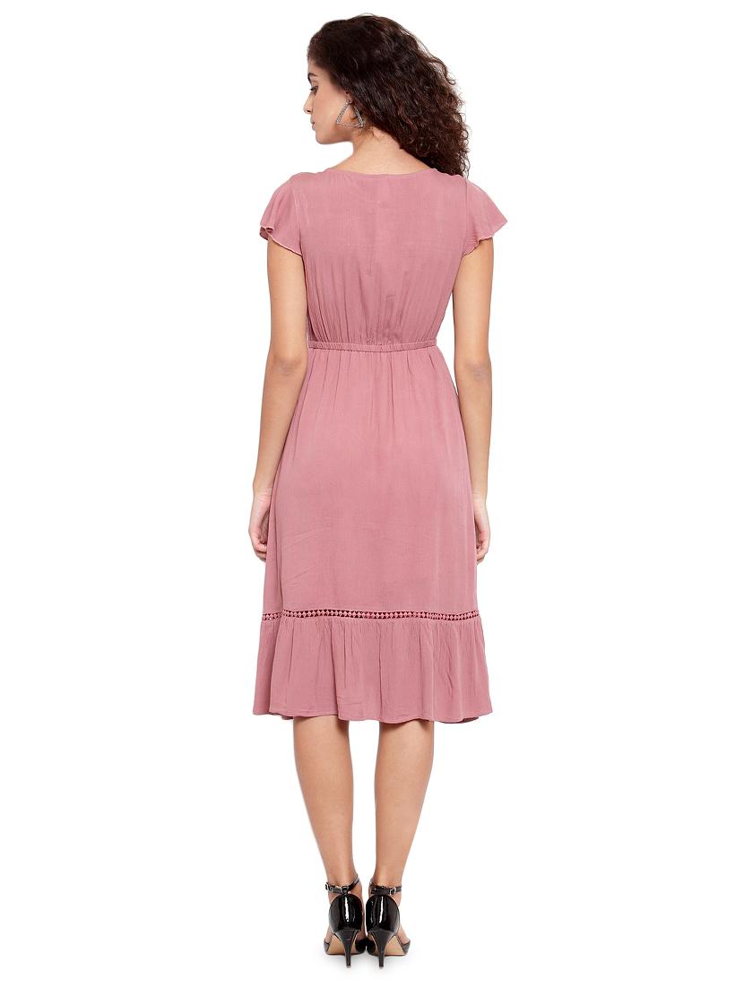tie up neck lace insert flared dress - 16897145 - Zoom Image - 3